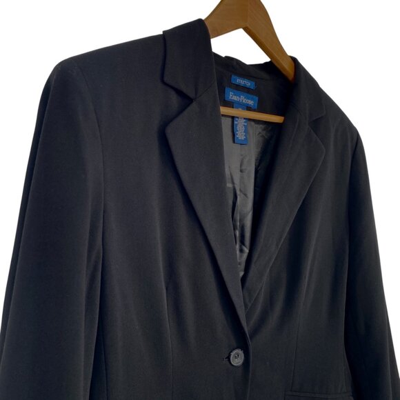 Evan-Picone Womens 16 Black Blazer Stretch Pockets Lined One Button Professional - Picture 5 of 16